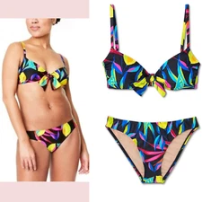 NWT$45 Tabitha Brown Target [ XXS ] Tie Front Top + Bikini Bottom in Lemon #5411