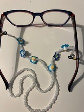Blue Flowers and White glass Beads Eyeglass chain Mask Lanyard Teachers School