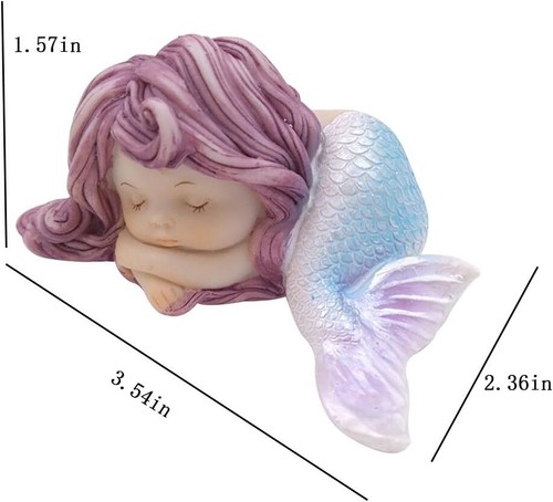 Resin Sleeping Little Mermaid Statue for 3.5" L * 2.36" W * 1.57" H, Blue - Picture 9 of 9