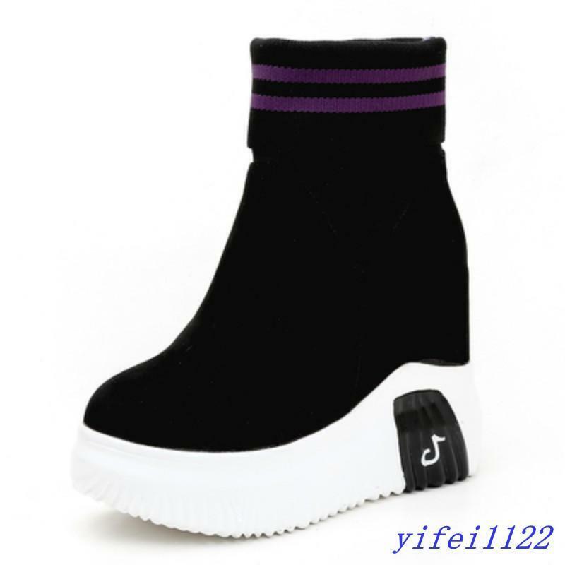 Fashion Womens Knit Sock Boots Sneakers High Top Hidden Wedge Shoes | eBay