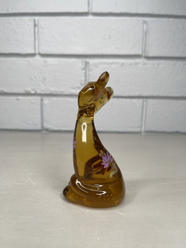 Fenton FAGCA Glass Happy Kitty Cat Amber Hand Painted Martha Reynolds #39/50 - Picture 4 of 7