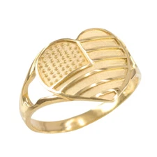 Gold Heart Shaped US American Flag Ring (Available in Yellow/Rose/White Gold)