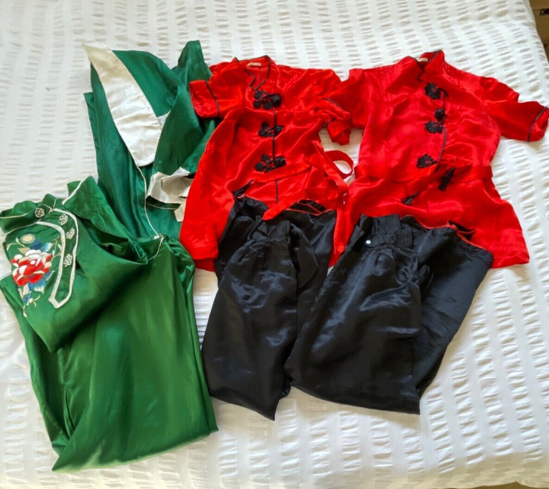 Vintage Chinese silk pajamas robe lot of 3 1940s