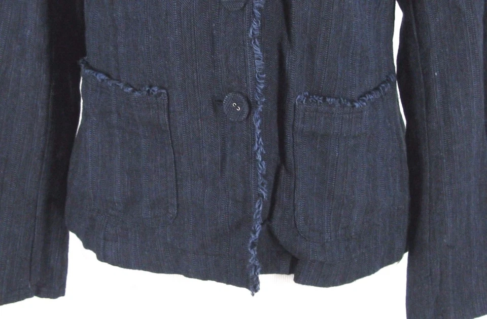 Chaqueta Jill Talla 2 Azul Lino Rayón Ligera Borde "Fringe" Blazer Top Mujer Foto 2 de 4