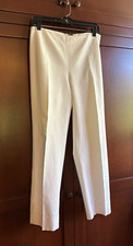 LAFAYETTE 148 NEW YORK White Flat Front Side Zip 96% Cotton Straight Leg Pant 12