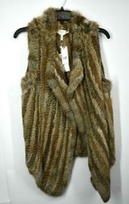 Joie Womens Brown Sleeveless Spread Collar Open Front Andoni Rabbit Fur Vest L