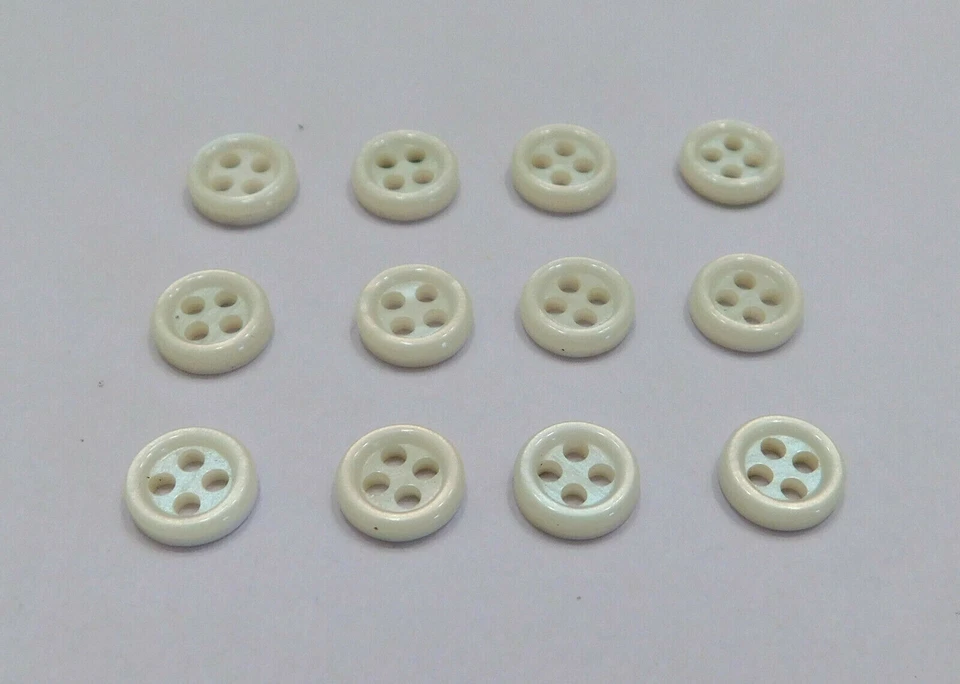 Set 12 Vintage Pastel Aqua Peach Iridescent Shell Buttons Tiny 5/16" 4-Hole Flat - Image 2 of 4