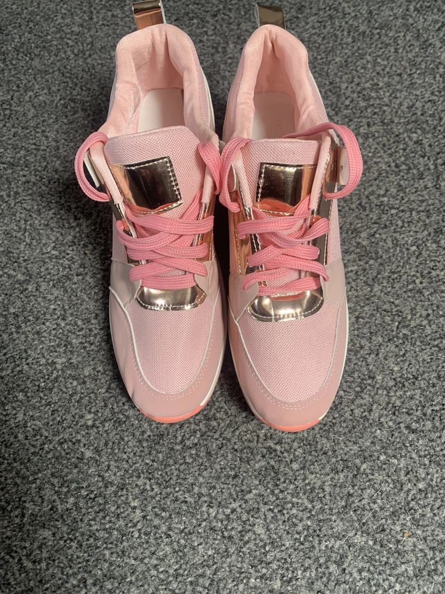 Ladies Pink Wedge Trainers Size 7 8 eBay