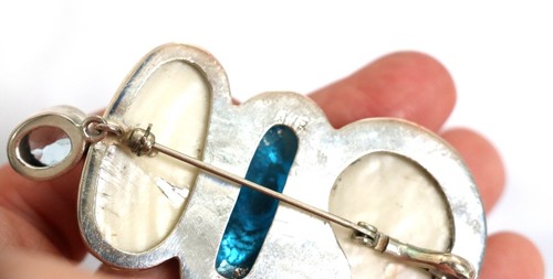 AMY KAHN RUSSELL Sea Shell Blue Stone Sterling Silver Pendant 2 3/4" Pre-owned - Picture 5 of 8