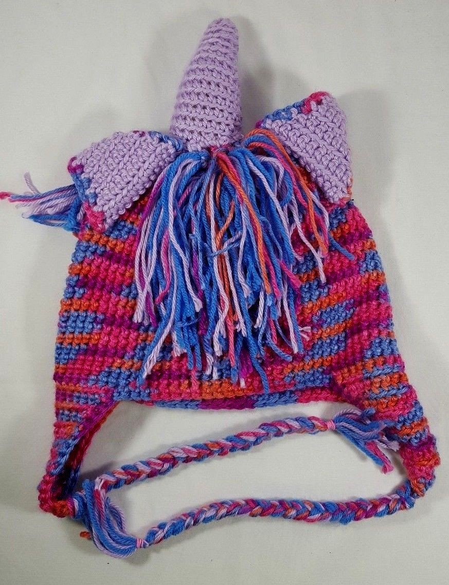 Cappello unicorno fatto a mano multicolore cappello bambino corno viola magico pony caldo