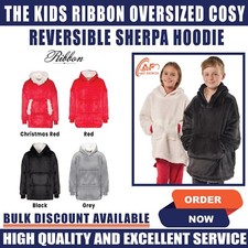 The Kids Ribbon Oversized Cosy Reversible Sherpa Hoodie Fleece Polyester RI003