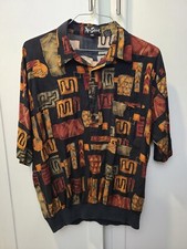 Alan Stuart Vintage 80s Geometric Elastic Band Bottom Pullover Shirt Size Large