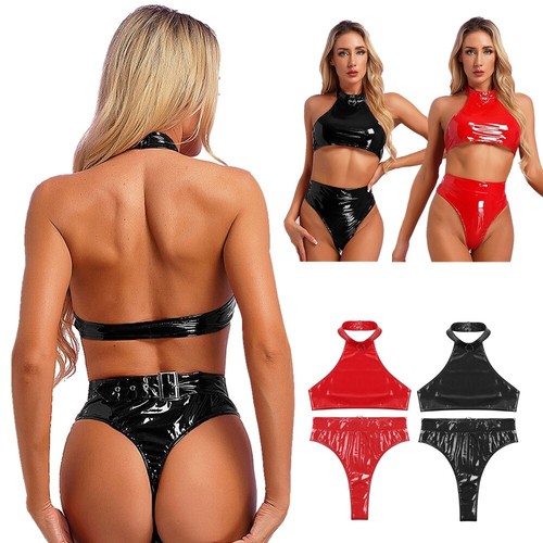 Women PVC Leather Clubwear Patent Leather Nightclub Lingerie Set Sexy Panties - Bild 2 von 39