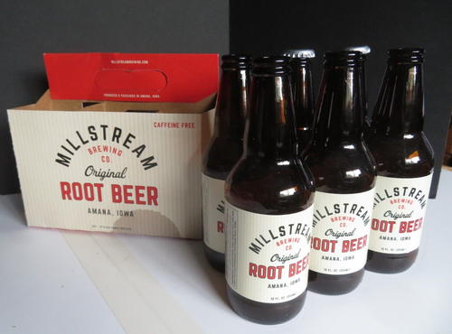 SIX-PACK MILLSTREAM BREWING CO. ORIGINAL Root Beer Bottles EMPTY - Amana, Iowa - Picture 5 of 21
