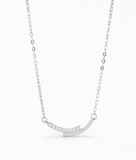 10K White Gold With Lab-Created CVD Diamond Double Bar Necklace For Women's