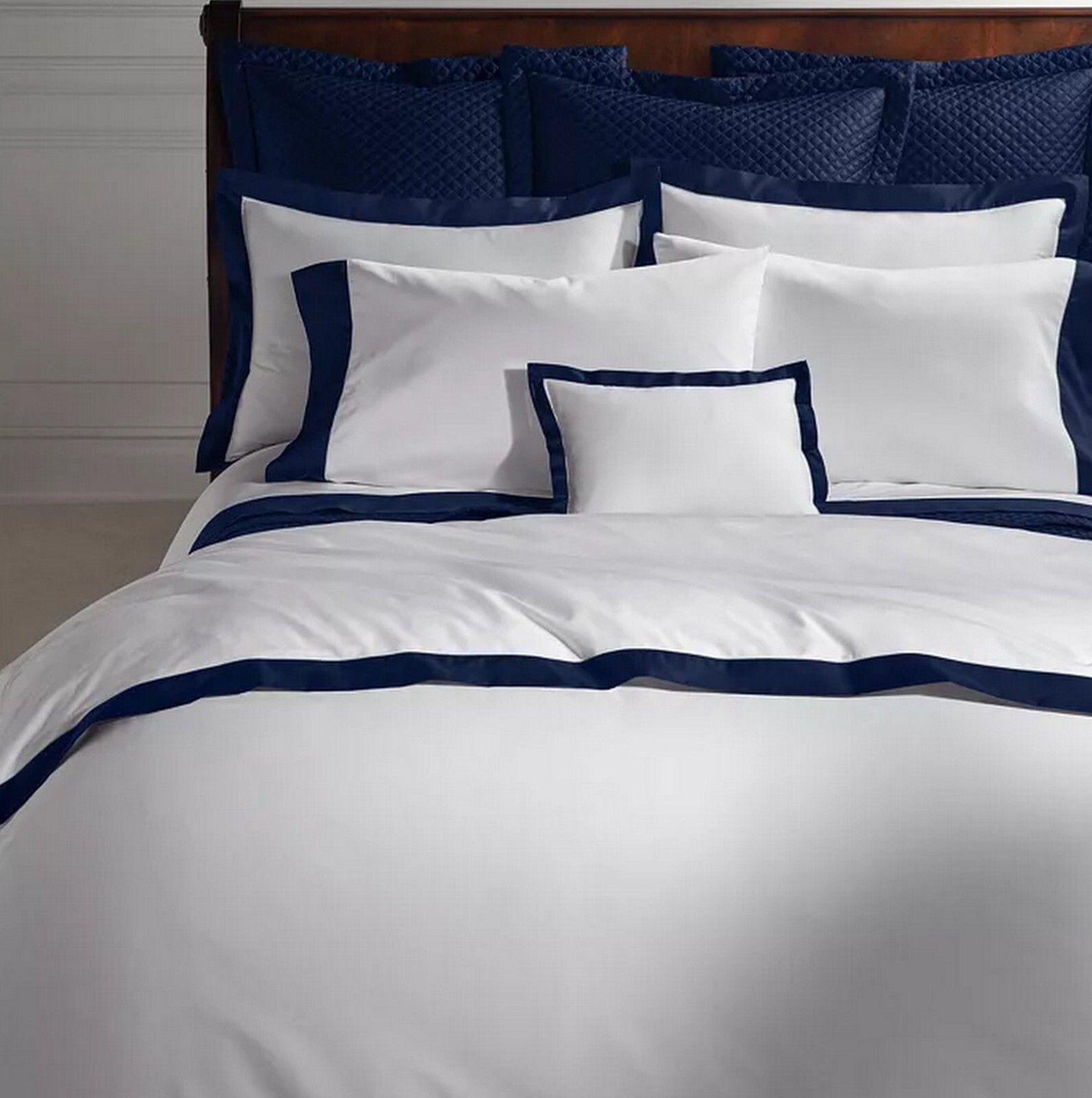 Ralph Lauren 624TC Organic Cotton Sateen Border Queen Duvet Cover Wh ...