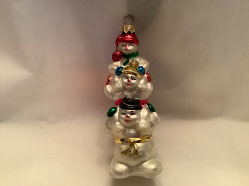 Vintage Snowman Totem Pole Hand Blown Glass Ornament Made In Poland Vintage 6”