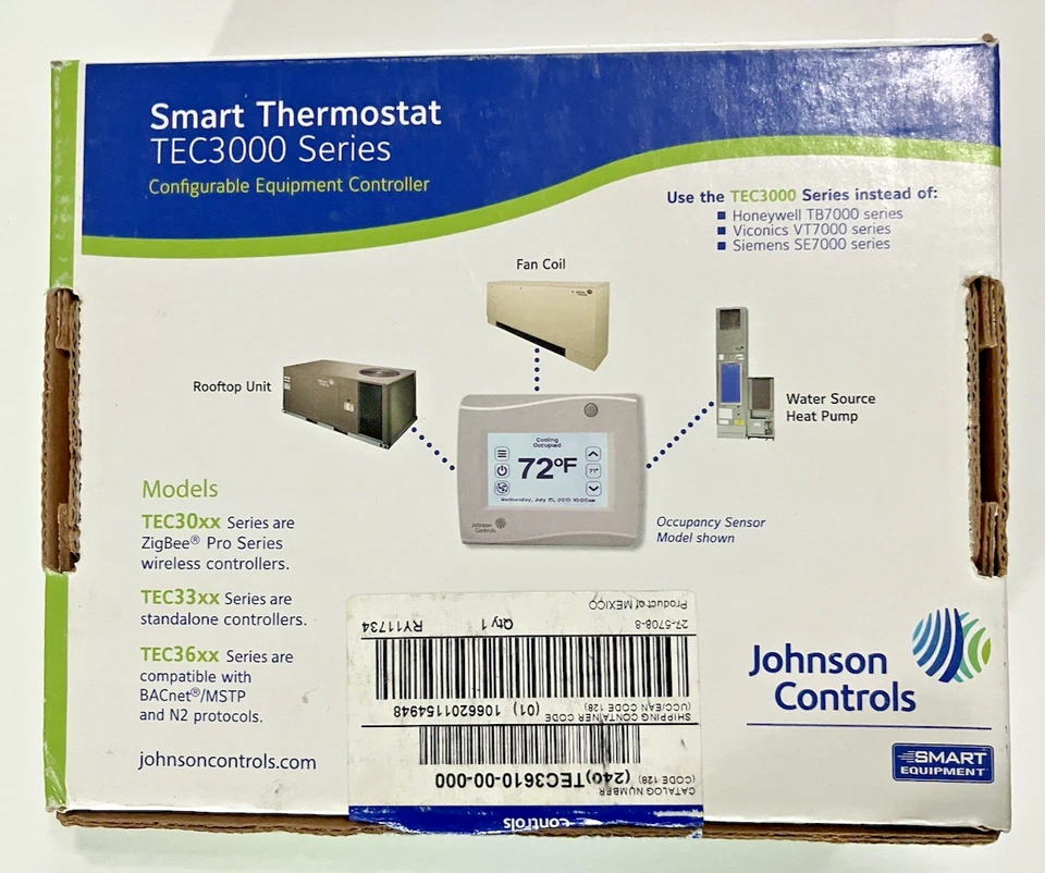 Termostato inteligente Johnson Controls serie TEC3000, TEC3610-00-000 nunca usado Foto 2 de 4