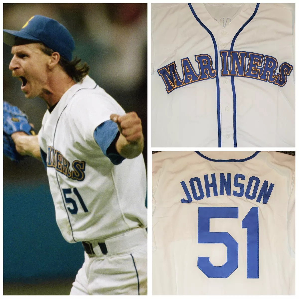 Expos #51 Randy Johnson Jersey Old Style Uniform White Stripe - White - Polyester - Regular L