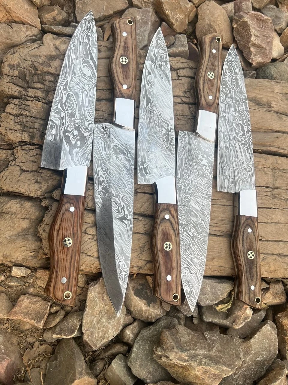 Custom Damascus Steel Chef Knife Set - Hand Forged Kitchen Knives Professional