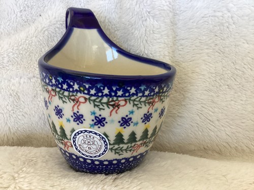 Boleslawiec Vena Polish Pottery Christmas 14 oz Loop Handled Bowl-Unikat - Picture 3 of 6