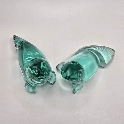 2 Vintage Art Glass Aqua SEAL Animal Figurine Paperweight 3.5 x 2” READ - Picture 22 of 23