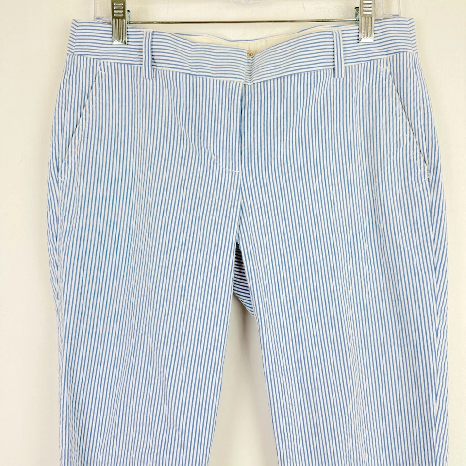 J. Pantalón Skimmer Crew Factory Seersucker Rayas Trabajo Azul Blanco Talla 6 Usado en Excelente Condición Foto 2 de 4
