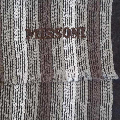 360€ MISSONI THIN WOOL SCARF EMBROIDERED LOGO STRIPED MADE IN ITALY UNISEX - Picture 2 of 9