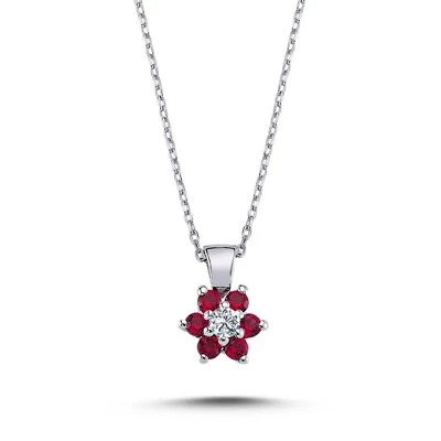 Diamant Rubin Halskette mit Gänseblümchen Anhänger 14 Karat Weißgold - Bild 1 von 3