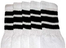 22” KNEE HIGH WHITE tube socks with BLACK stripes style 1 (22-1) 
