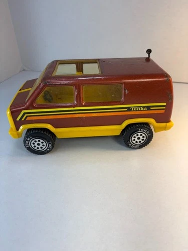 Vintage 1970s Tonka Steel Metallic Brown & Yellow 9" Van