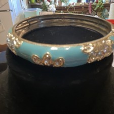 Silver Tone Blue Enamel Floral Hinged Bangle ...