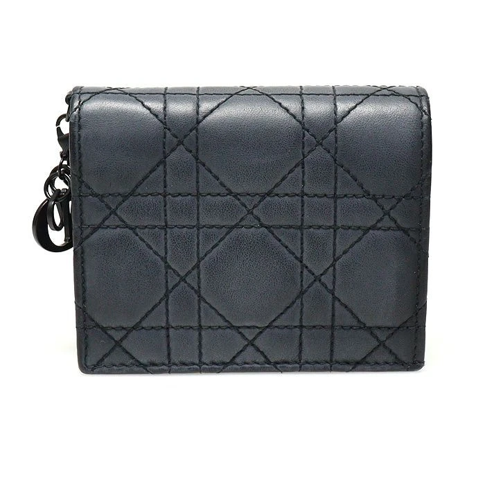 Mini portefeuille femme veau cannage noir ultra mat Dior 178SLOI 114974798