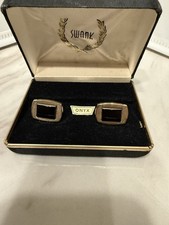Swank Onyx Cuff-links Gold Tone In Original Box