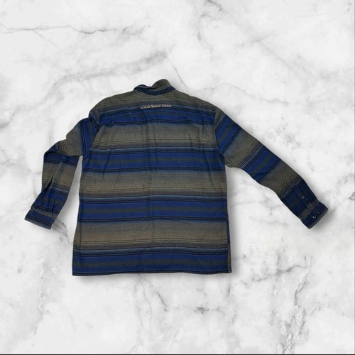 Patagonia Uomo XXL Flanella Shacket/Camicia Righe Blu e Marrone ALLAGASH BREWING - Foto 2 di 4