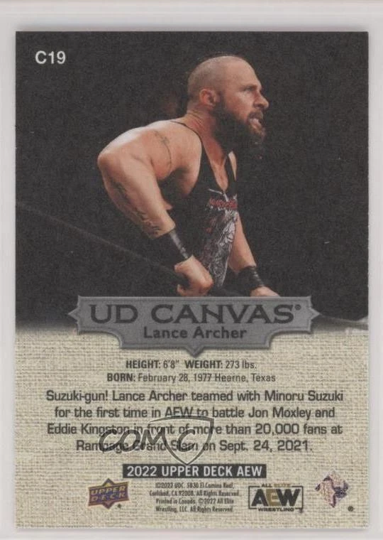 2022 Upper Deck AEW All Elite Wrestling UD Canvas Lance Hoyt Lance Archer #C19 - Image 2 of 2