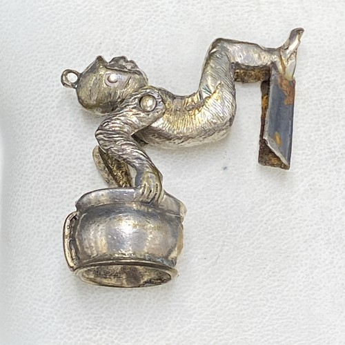 Victorian Silver Plated Monkey on the Loo Novelty Cigar Cutter Fob Antique c1860 - Picture 7 of 8