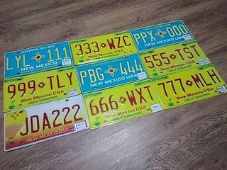 NEW MEXICO LICENSE PLATE 9 PC UNUSUAL ISSUED TRIPLE NUMBER TURQUOISE YELLOW