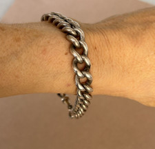 32g ANTIQUE STERLING SILVER POCKET WATCH CURB CHAIN BRACELET chunky unisex mens