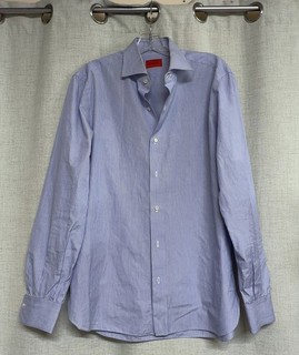 ISAIA Blue White Pinstripe Striped Dress Button Down Italy 16 41