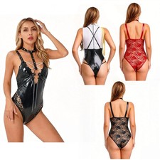 Women,Men Jumpsuit Gag Gift Leotard Fitness Lingerie Shiny Bodysuit Leather PU