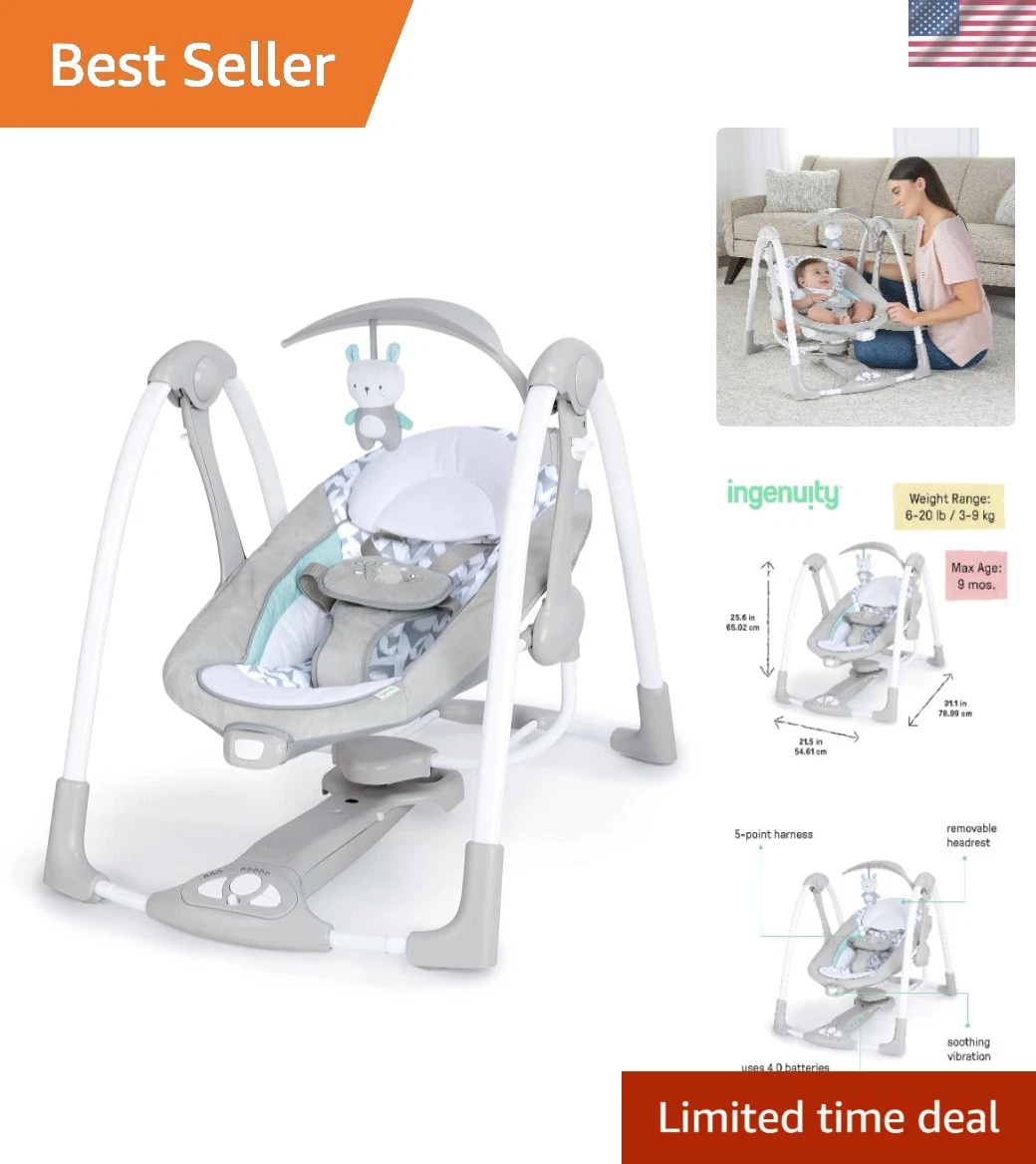 ConvertMe 2-in-1 Compact Portable Automatic Baby Swing & Infant Seat, Battery...