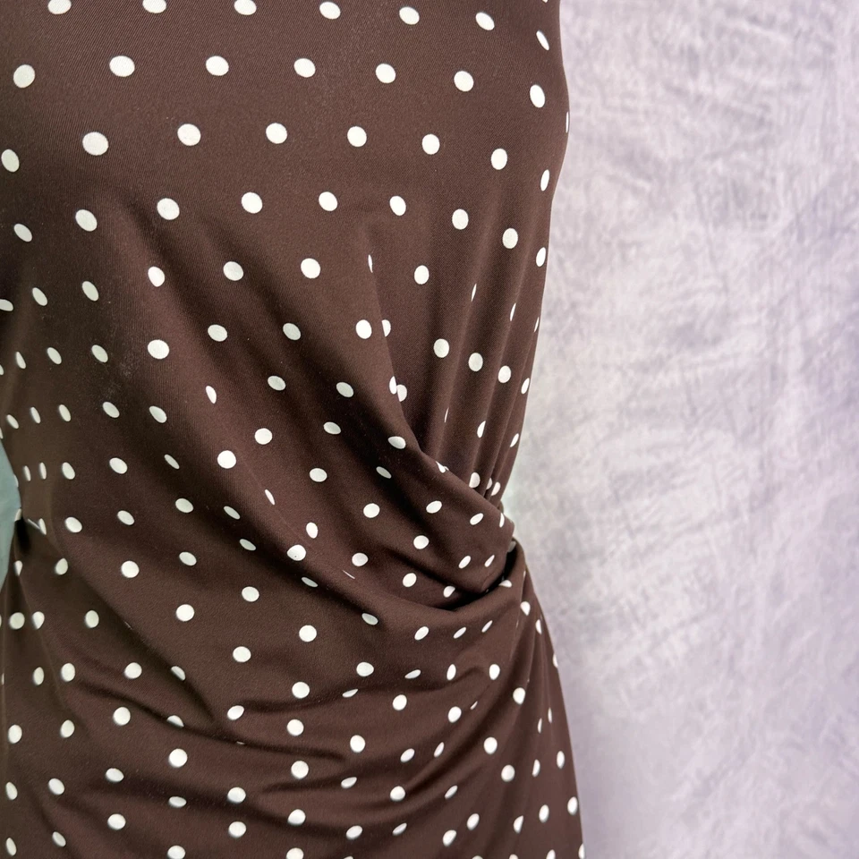 Vestido justo Talbots marrom branco bolinhas feminino tamanho M linda mulher retrô preppy - Imagem 3 de 4