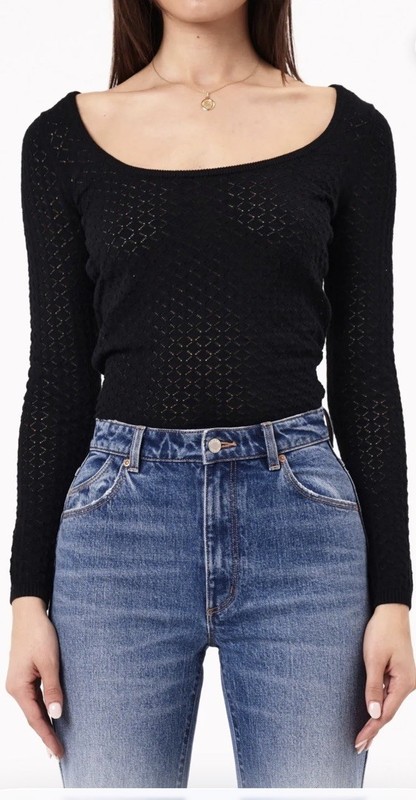 NWT Rolla’s Diamond Knit Scoop Neck Long-Sleeved Top Sz M (Aus 10) Black Rare