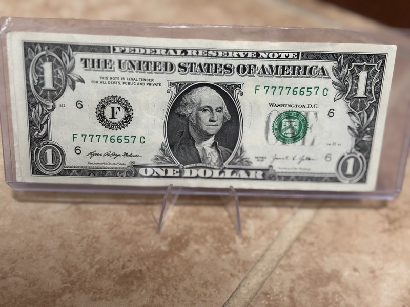 Fancy US fancy serial number $1 Federal Reserve Note One Dollar Bill TRINARIO 