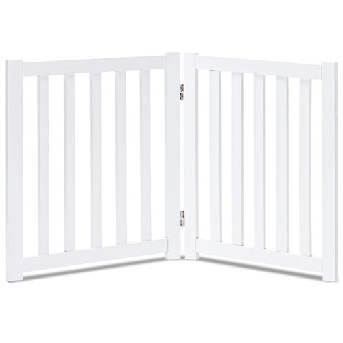 2-Panel Wooden Free Standing Foldable Dog Gate – Solid Hardwood 24" High, Ste...