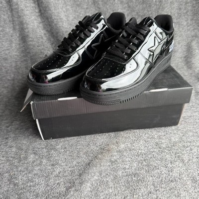 BAPE Bapesta Savior Shoes Mens Size 10 Black Patent Leather Low Top Sneakers