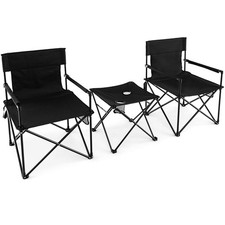 Folding Camping Chair Set of 3 Portable Lawn Chair Side Table w/ 2 Cup Holders