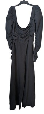 PRETTYLITTLETHING Black Textured Ruched Detail Puff Sleeve Jumpsuit  Size 8 NWT