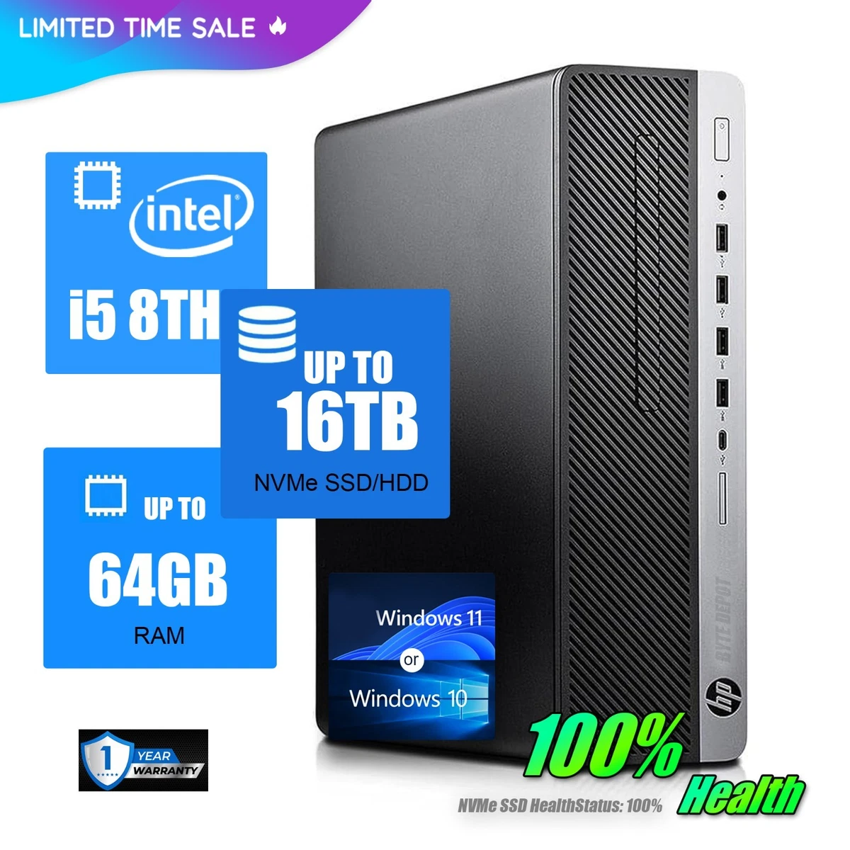 HP Windows 10 Intel Core i5 8th Gen. PC Desktops & All-In-One